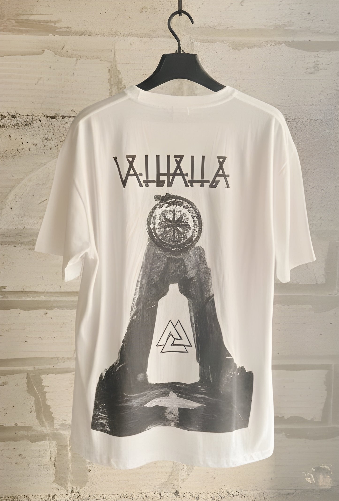 Oversized White Valhalla T-Shirt with Norse Symbols Back Print - Viking Streetwear Tee