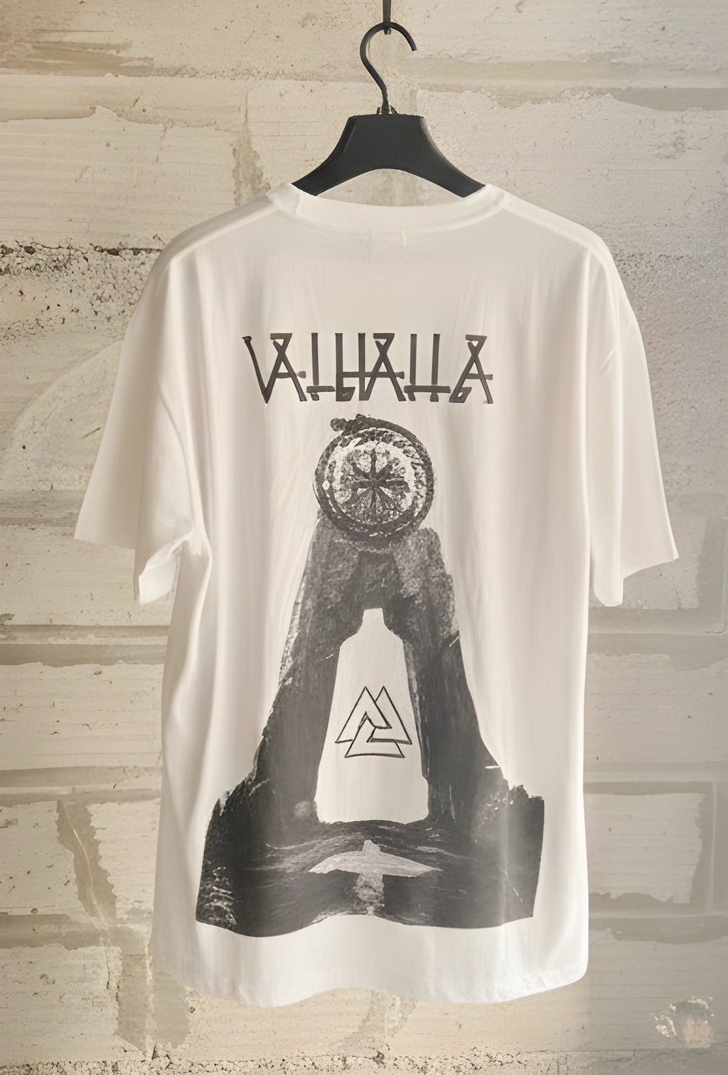 Oversized White Valhalla T-Shirt with Norse Symbols Back Print - Viking Streetwear Tee