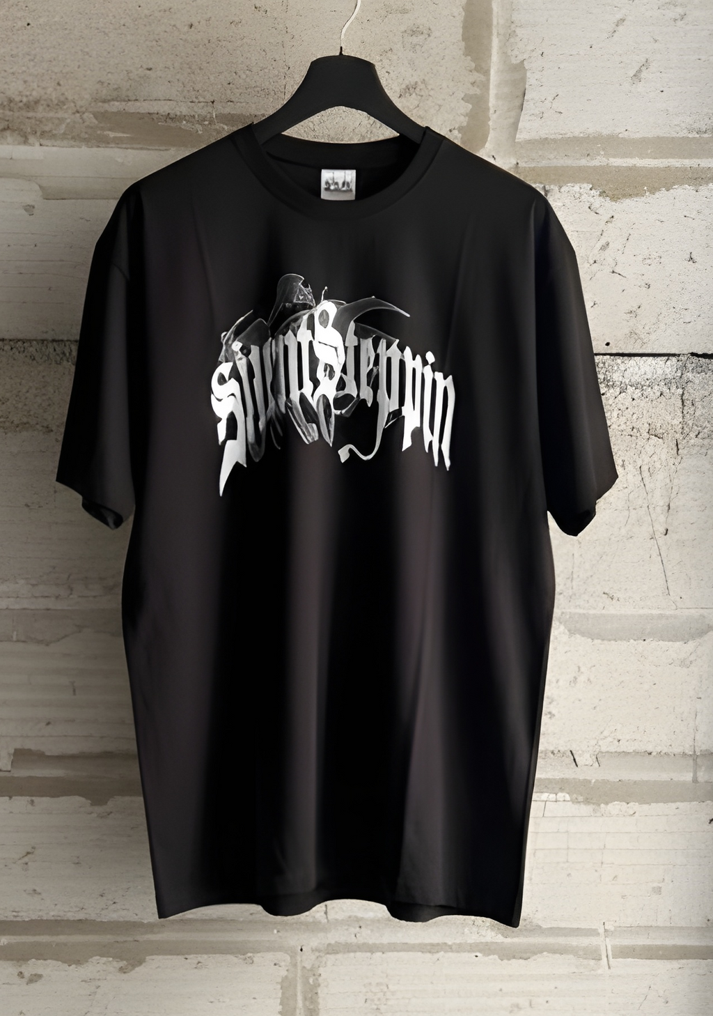 Oversized Black "Spirit Steppin'" T-Shirt with Gothic Winged Cross Back Print - Alternative Streetwear Tee