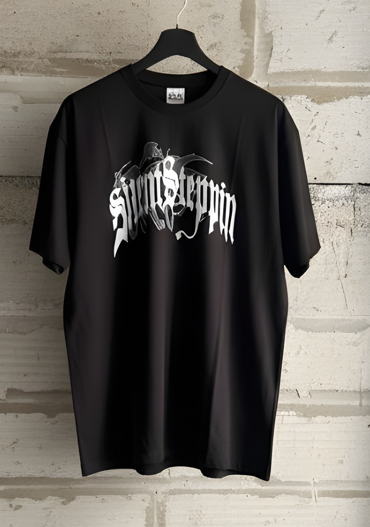 Oversized Black "Spirit Steppin'" T-Shirt with Gothic Winged Cross Back Print - Alternative Streetwear Tee