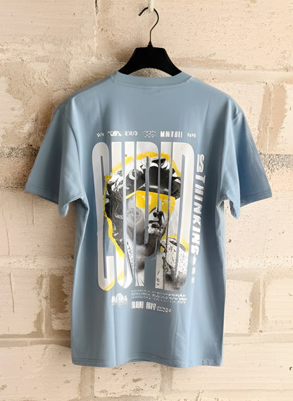 Oversized Light Blue Graphic T-Shirt | Artistic Statue Collage Back Print - Urban Streetwear Tee