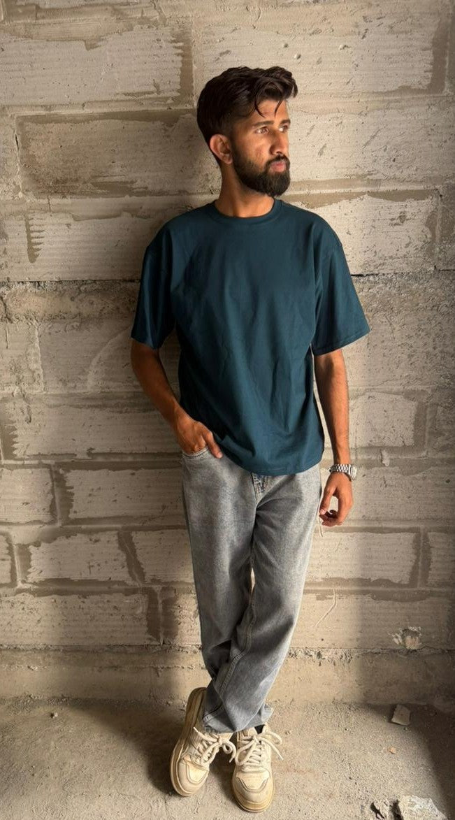 Oversized Dark Teal Phoenix T-Shirt | Cyberpunk Techwear Back Graphic Print Tee