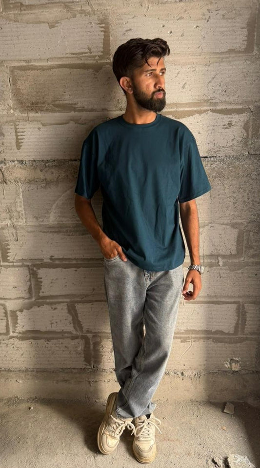 Oversized Dark Teal Phoenix T-Shirt | Cyberpunk Techwear Back Graphic Print Tee