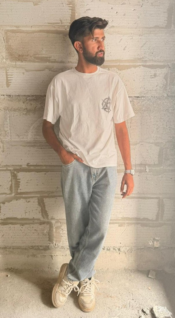 Oversized White Valhalla T-Shirt with Norse Symbols Back Print - Viking Streetwear Tee