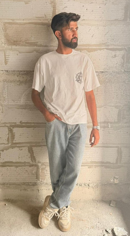 Oversized White Valhalla T-Shirt with Norse Symbols Back Print - Viking Streetwear Tee