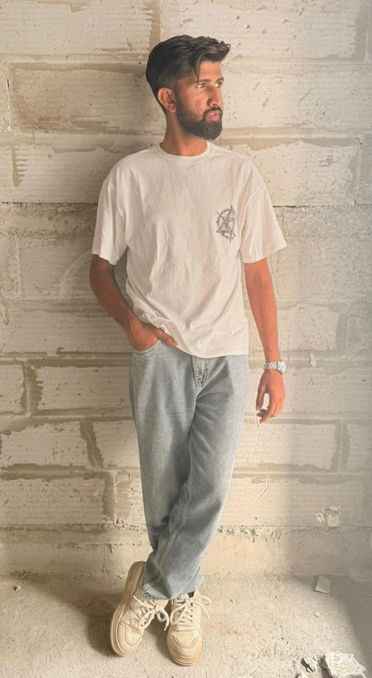 Oversized White Valhalla T-Shirt with Norse Symbols Back Print - Viking Streetwear Tee