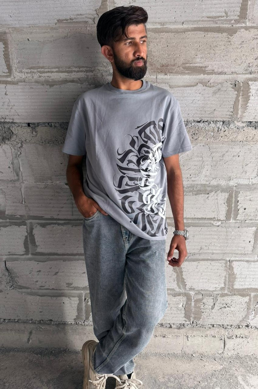Light Gray T-Shirt with Abstract Calligraffiti Front Print - Urban Streetwear Art Tee